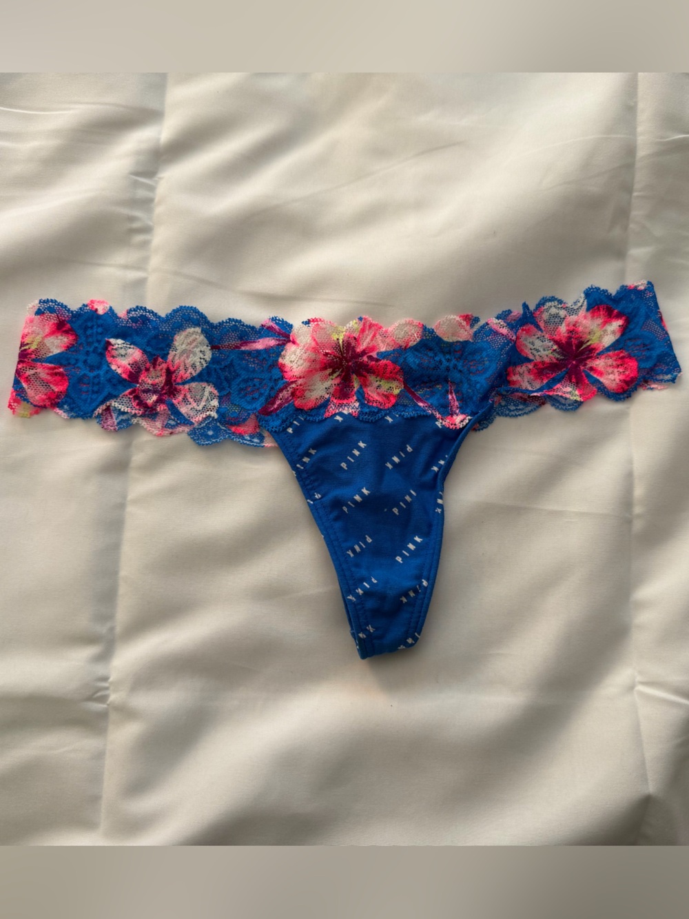 PINK Victoria's Secret Blue Floral Lace Thong